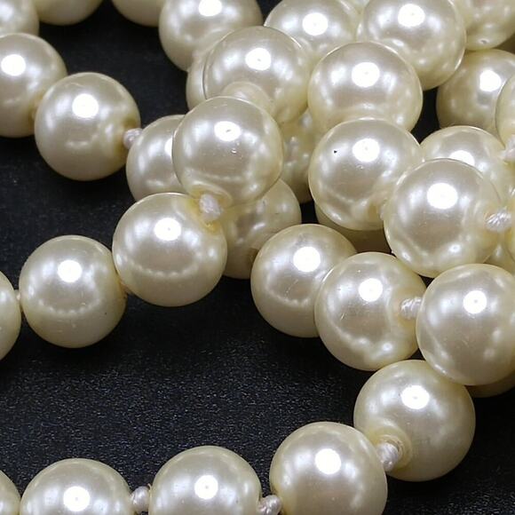 Vintage Glass Pearl Necklace, 54 In, Wedding Necklace, No Clasp, Hand Knotted - Picture 3 of 8
